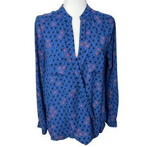 Maeve Eva Blue Floral Print Faux Wrap Blouse‎ Top Size 6 Career Business Casual